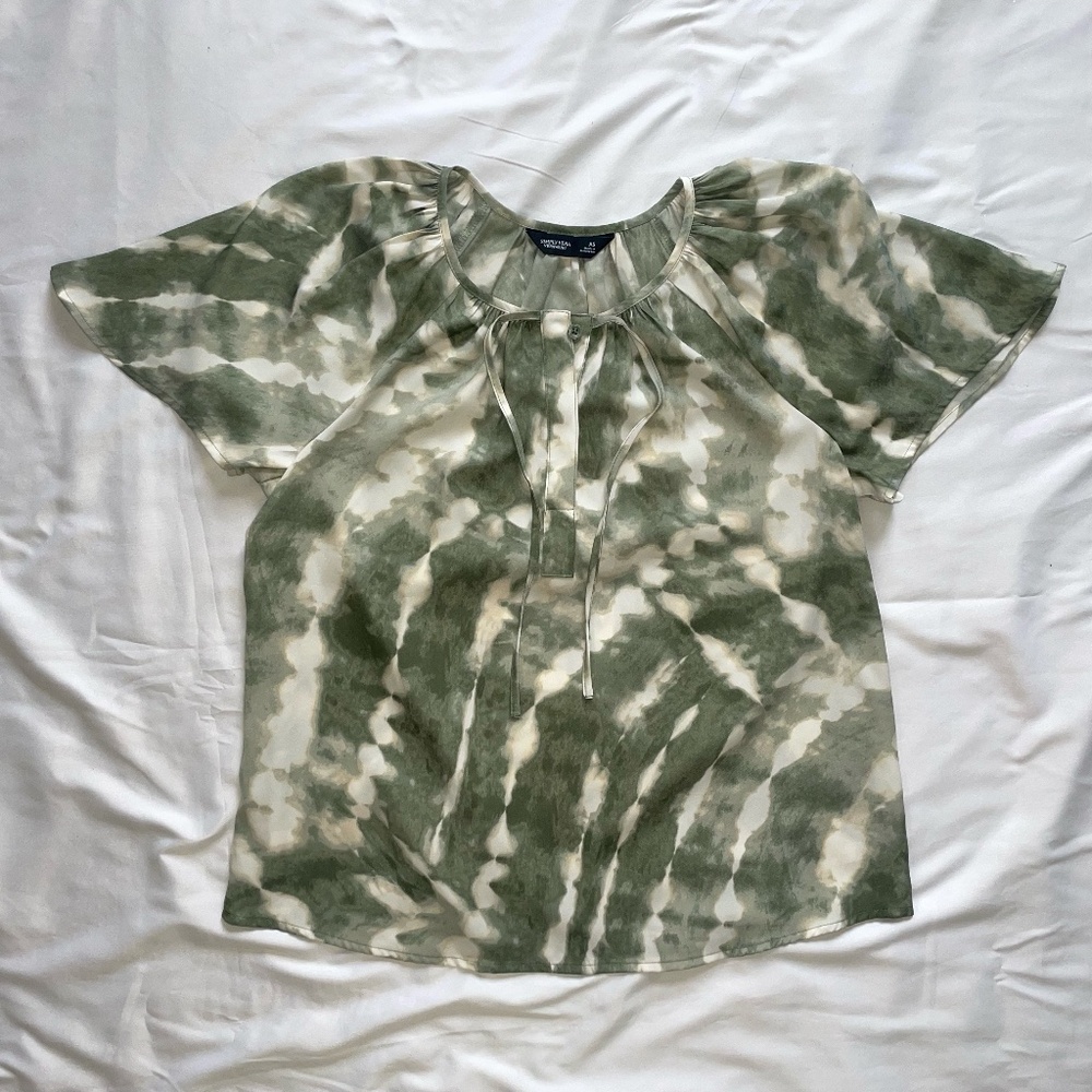 Simply Vera Vera Wang Shirred Tie-Neck Blouse — Green Ocean Dye, XS